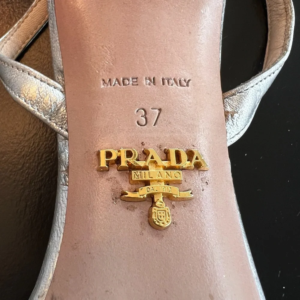 Prada Sling Back Silver Heels - Picture 4 of 8